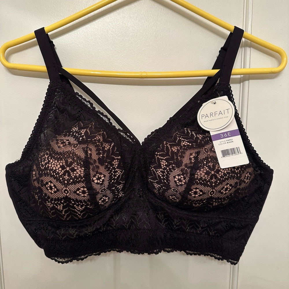 Parfait Mia Lace Wire-free Padded Lace Bralette Black 36E NWT